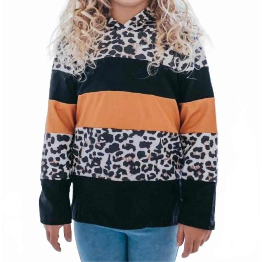 NEW ADORABLE SWEETNESS kid's rust black & leopard print fall winter hoodie shirt